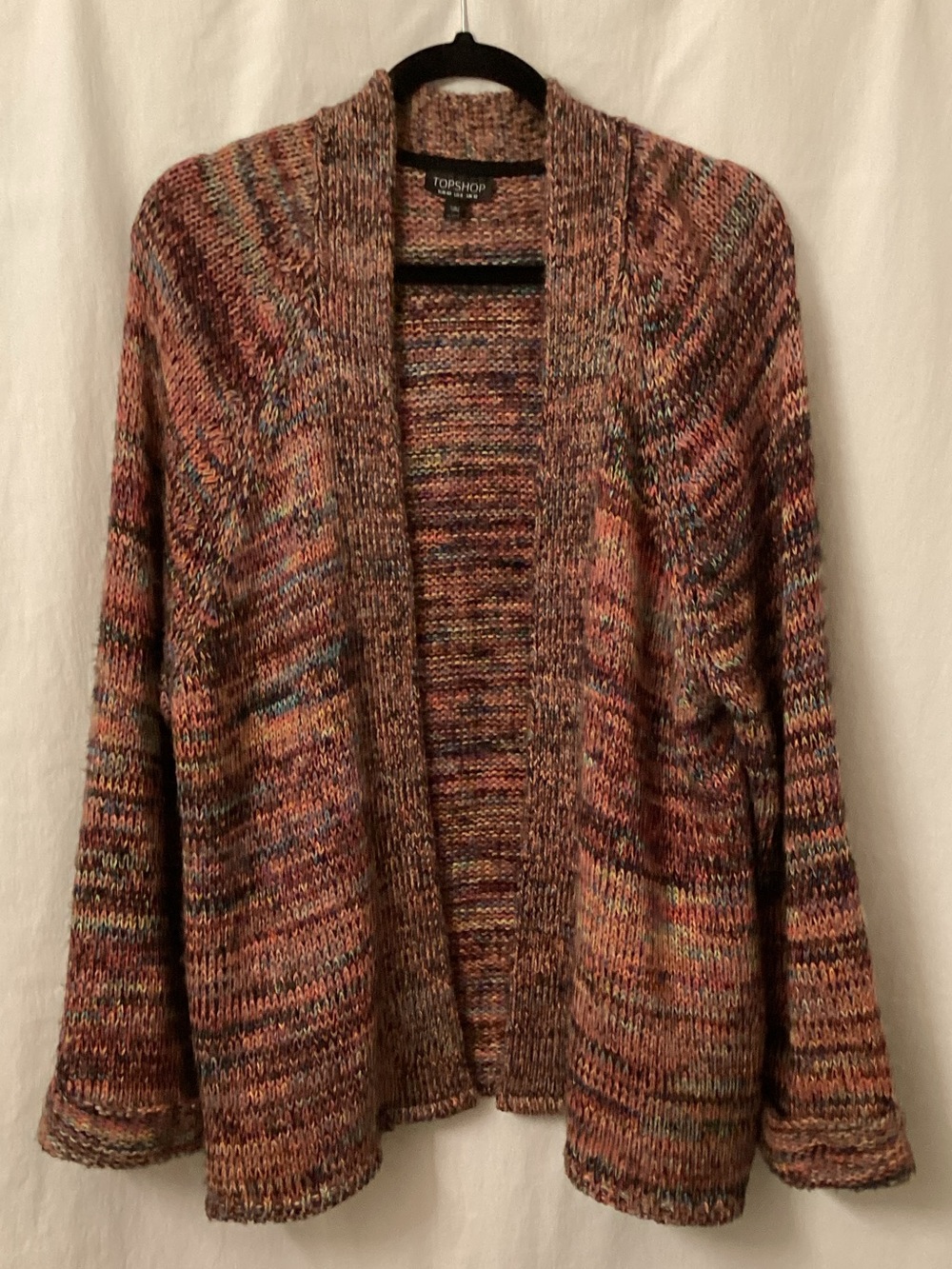 Topshop Multicolored Open-Front Knit Cardigan in Brown and Pink Tones